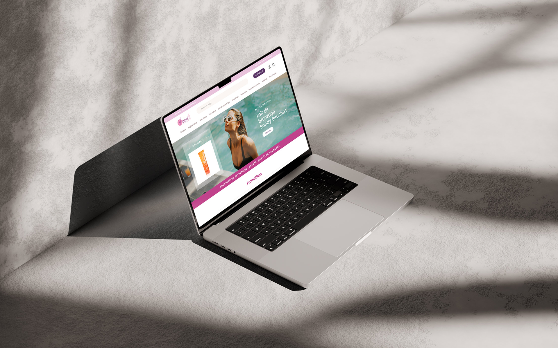 Site e-commerce Shopify Nabel Esthétique vu sur ordinateur